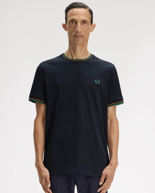 Fred Perry Mens Twin Tipped T-Shirt - Navy/Dark Caramel/Sport Green 86B