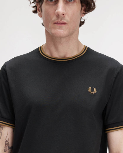 Fred Perry Mens Twin Tipped T-Shirt - Black/Shaded Stone Q27