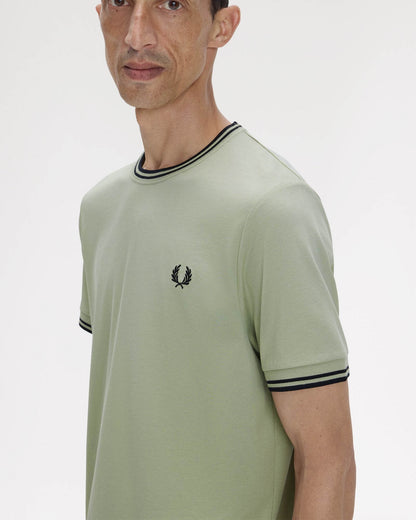 Fred Perry Mens Twin Tipped T-Shirt - Seagrass/Black S23