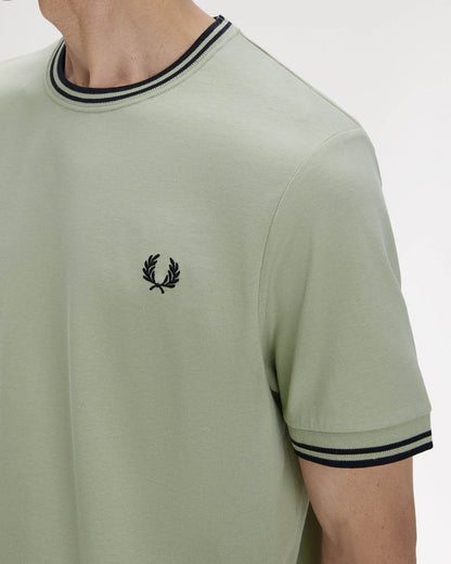 Fred Perry Mens Twin Tipped T-Shirt - Seagrass/Black S23