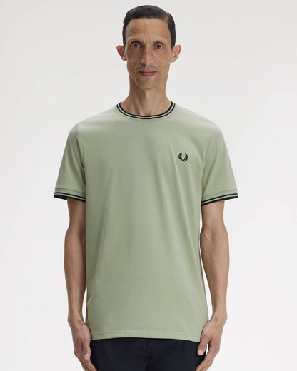Fred Perry Mens Twin Tipped T-Shirt - Seagrass/Black S23