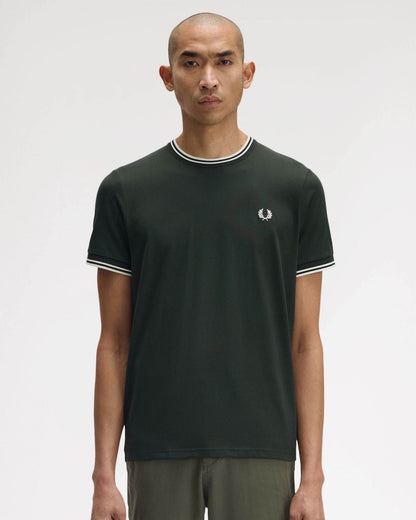 Fred Perry Mens Twin Tipped T-Shirt - Night Green/Snow White T50