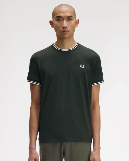 Fred Perry Mens Twin Tipped T-Shirt - Night Green/Snow White/Snow White T50