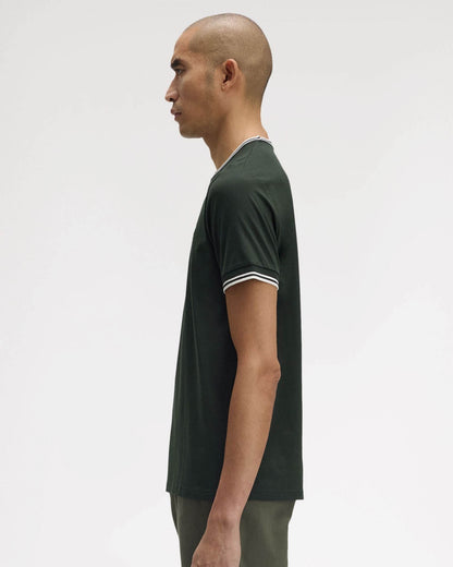 Fred Perry Mens Twin Tipped T-Shirt - Night Green/Snow White T50