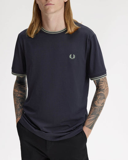 Fred Perry Mens Twin Tipped T-Shirt - Navy/Seagrass T73