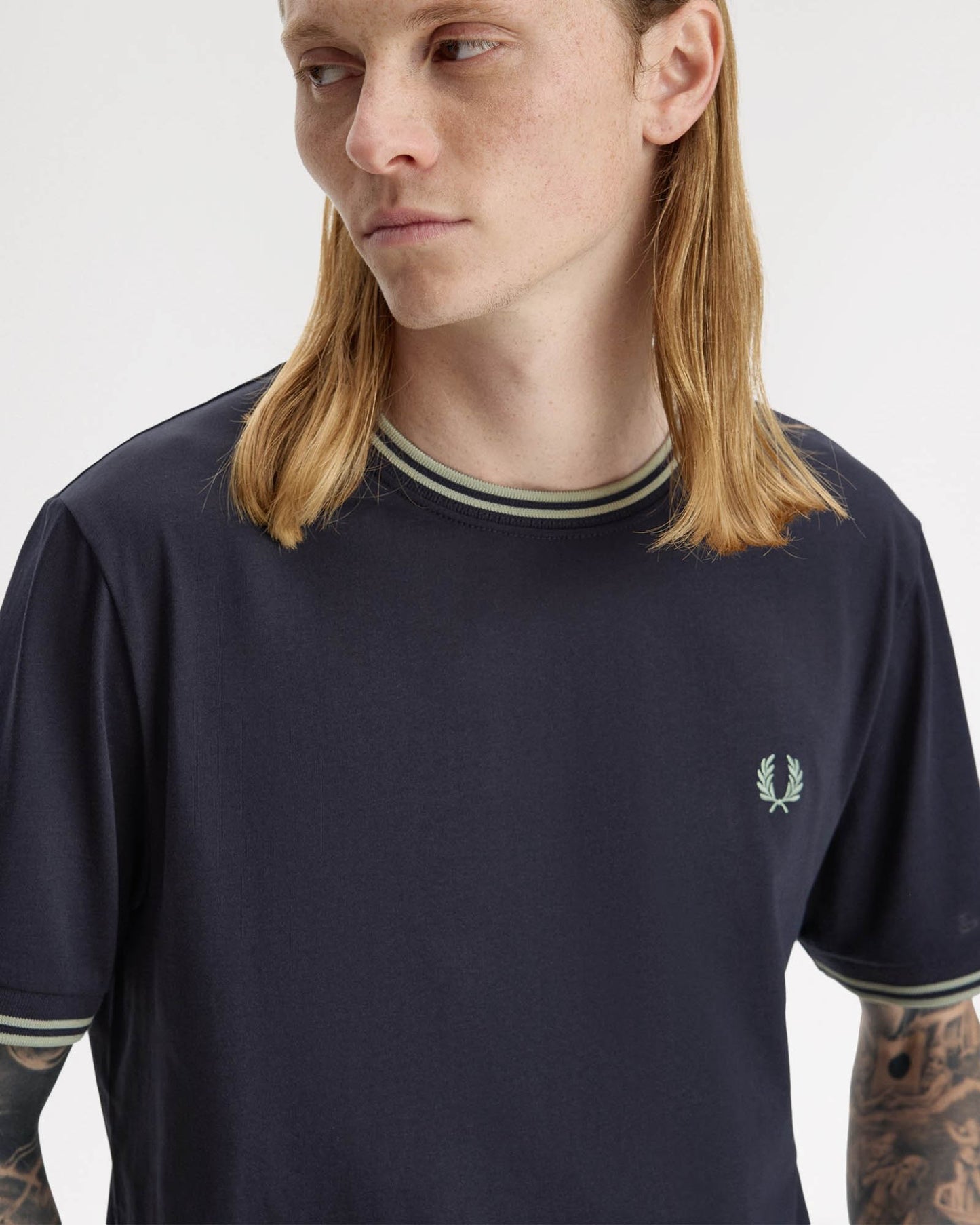 Fred Perry Mens Twin Tipped T-Shirt - Navy/Seagrass T73