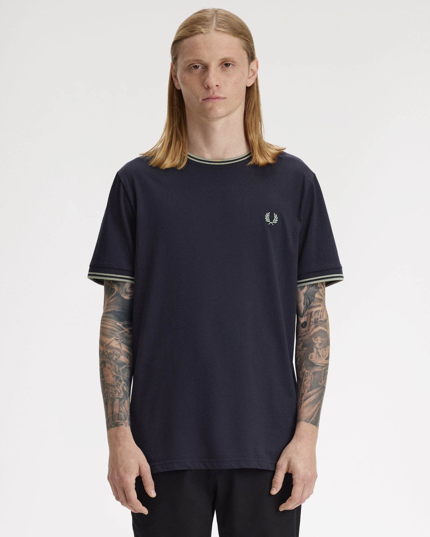 Fred Perry Mens Twin Tipped T-Shirt - Navy/Seagrass T73