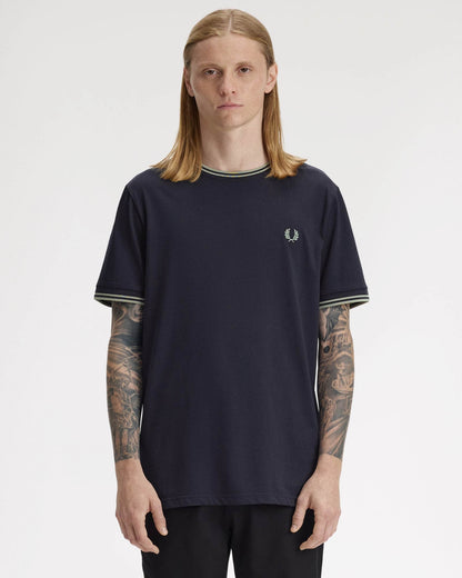 Fred Perry Mens Twin Tipped T-Shirt - Navy/Seagrass T73