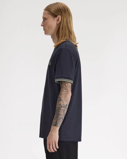 Fred Perry Mens Twin Tipped T-Shirt - Navy/Seagrass T73
