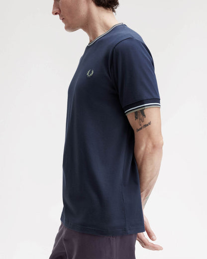 Fred Perry Mens Twin Tipped T-Shirt - Dark Airforce/Light Ice/Bayleaf Z47