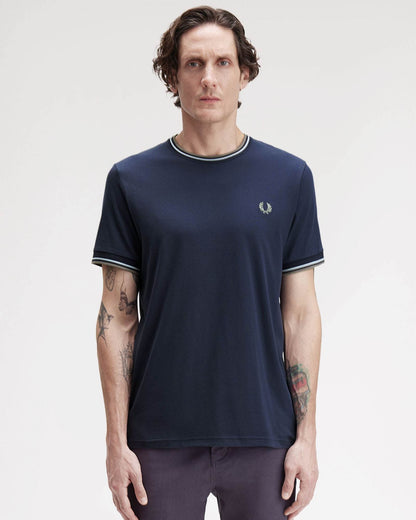 Fred Perry Mens Twin Tipped T-Shirt - Dark Airforce/Light Ice/Bayleaf Z47