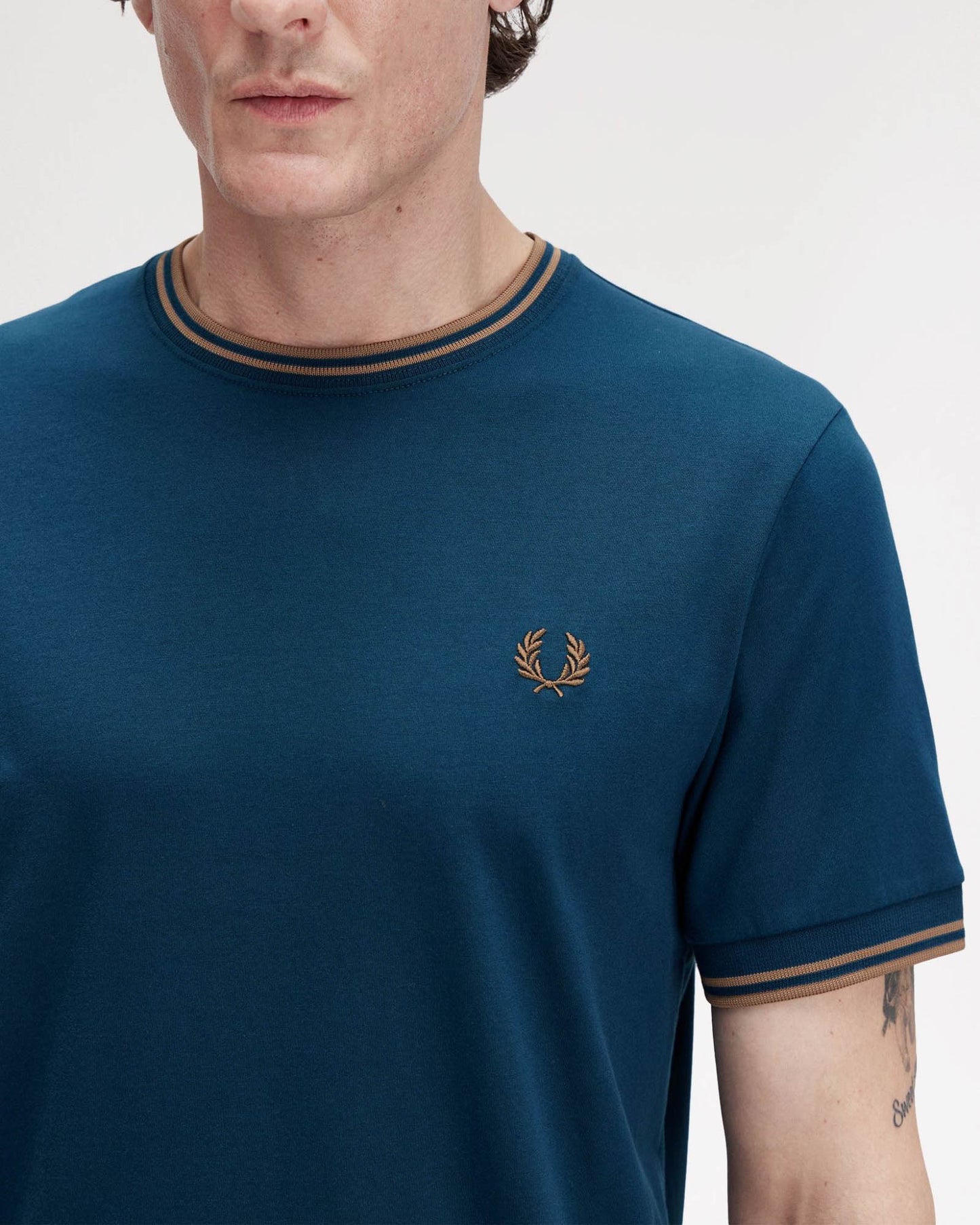 Fred Perry Mens Twin Tipped T-Shirt - Dark Petrol/Shaded Stone Z48