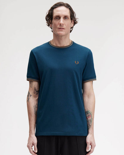 Fred Perry Mens Twin Tipped T-Shirt - Dark Petrol/Shaded Stone Z48