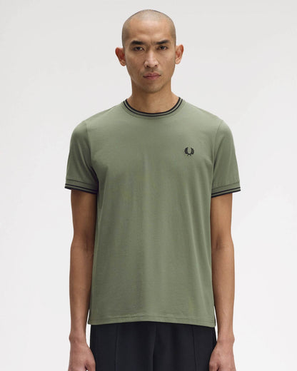 Fred Perry Mens Twin Tipped T-Shirt - Laurel Wreath Green/Black/Black Z50