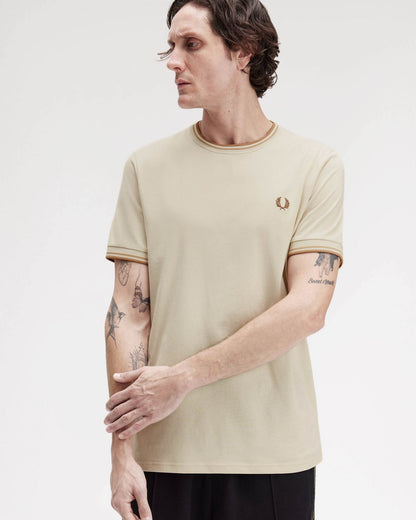 Fred Perry Mens Twin Tipped T-Shirt - Oatmeal/Warm Stone/Shaded Stone Z53