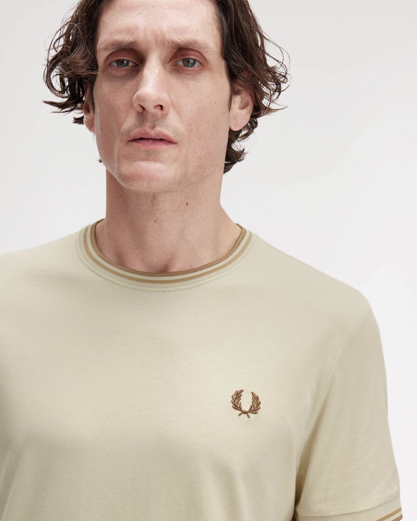 Fred Perry Mens Twin Tipped T-Shirt - Oatmeal/Warm Stone/Shaded Stone Z53