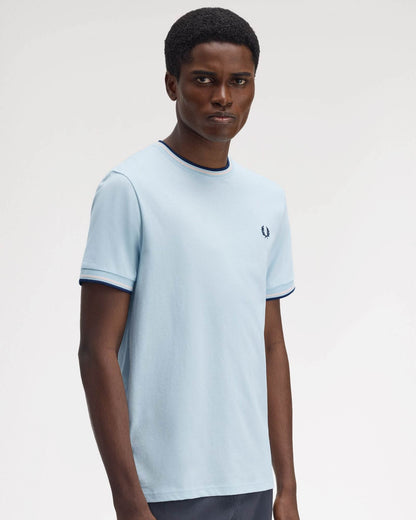 Fred Perry Mens Twin Tipped T-Shirt - Light Ice/Silky Peach/Tennis Blue Z54