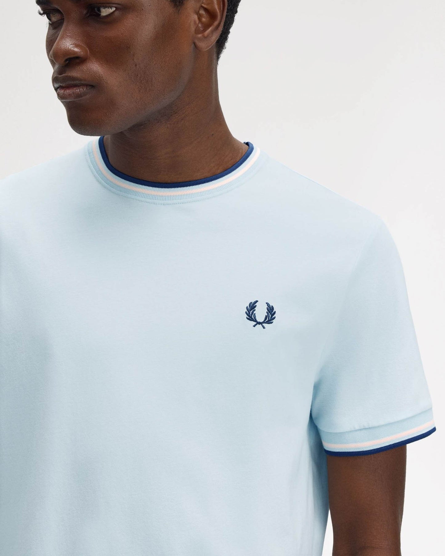 Fred Perry Mens Twin Tipped T-Shirt - Light Ice/Silky Peach/Tennis Blue Z54