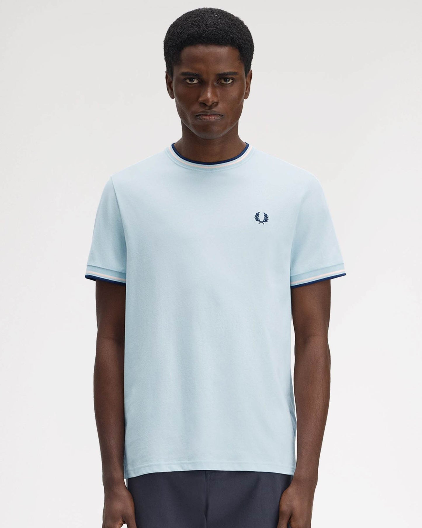 Fred Perry Mens Twin Tipped T-Shirt - Light Ice/Silky Peach/Tennis Blue Z54