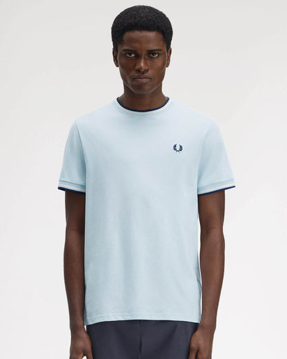 Fred Perry Mens Twin Tipped T-Shirt - Light Ice/Silky Peach/Tennis Blue Z54