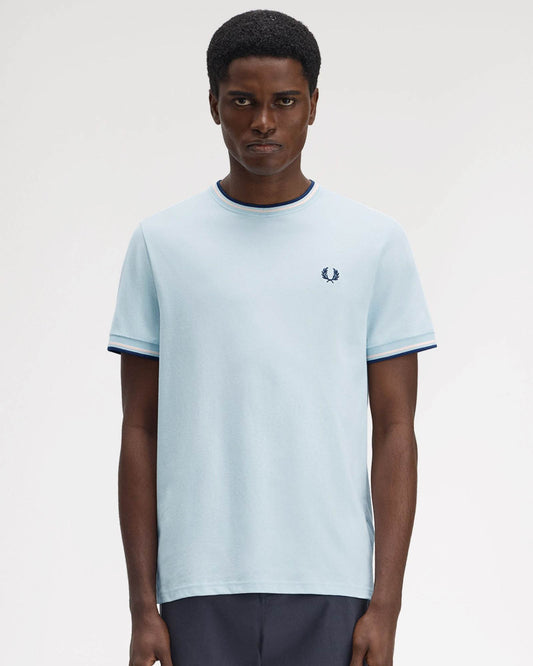 Fred Perry Mens Twin Tipped T-Shirt - Light Ice/Silky Peach/Tennis Blue Z54
