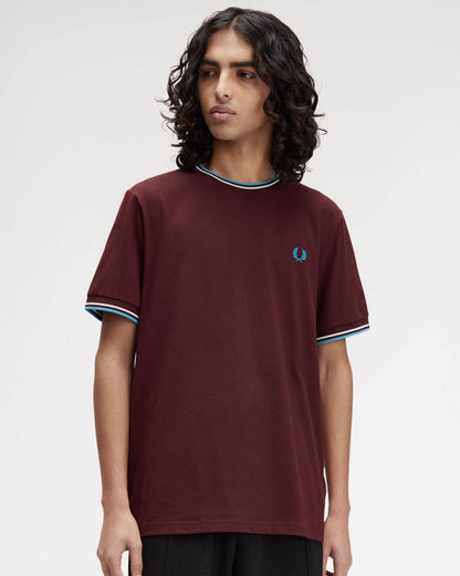 Fred Perry Mens Twin Tipped T-Shirt - Oxblood/Ecru/Court Blue Z63