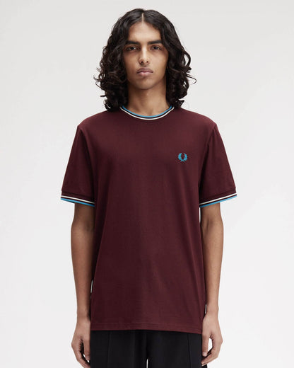 Fred Perry Mens Twin Tipped T-Shirt - Oxblood/Ecru/Court Blue Z63