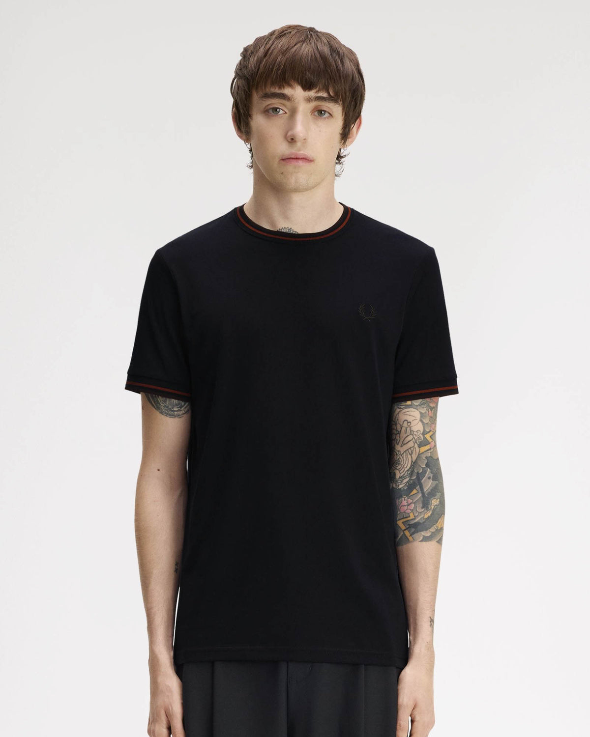 Fred Perry Mens Twin Tipped T-Shirt - Navy/Burgundy/Rich brown 75C front