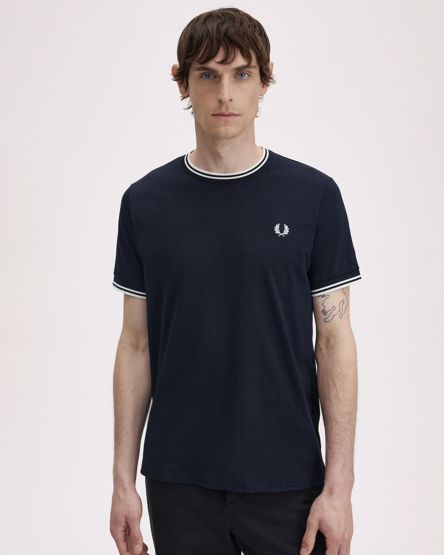 Fred Perry Mens Twin Tipped T-Shirt - Navy/Ice/Ice 795 | CHO | Designer Mens Short Sleeve T-Shirts & Tops