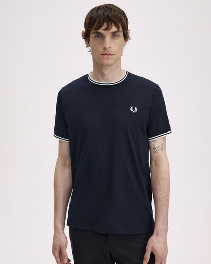 Fred Perry Mens Twin Tipped T-Shirt - Navy/Ice/Ice 795 | CHO | Designer Mens Short Sleeve T-Shirts & Tops