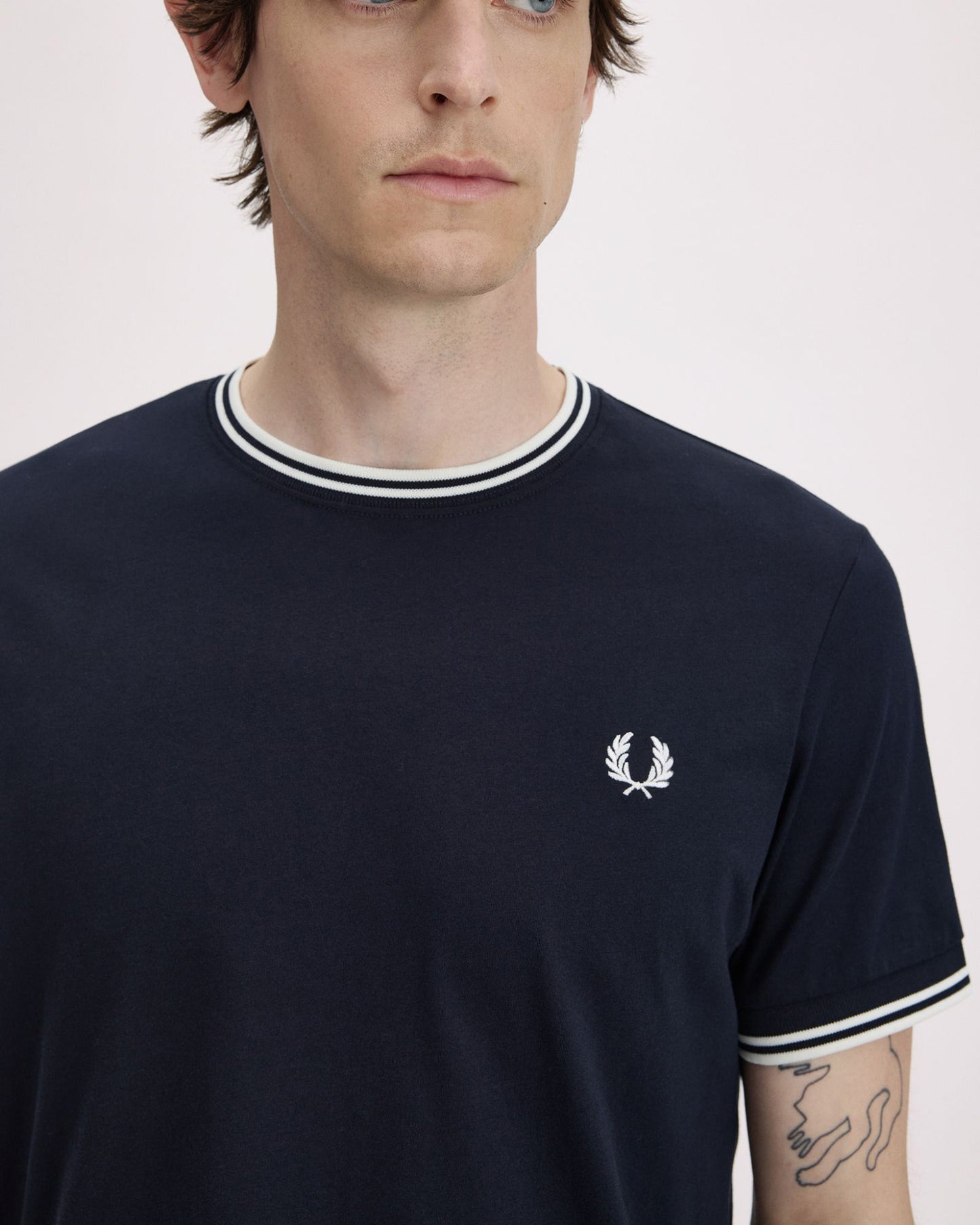 Fred Perry Mens Twin Tipped T-Shirt - Navy/Ice/Ice 795 | CHO | Designer Mens Short Sleeve T-Shirts & Tops
