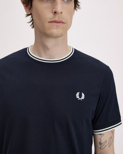 Fred Perry Mens Twin Tipped T-Shirt - Navy/Ice/Ice 795 | CHO | Designer Mens Short Sleeve T-Shirts & Tops
