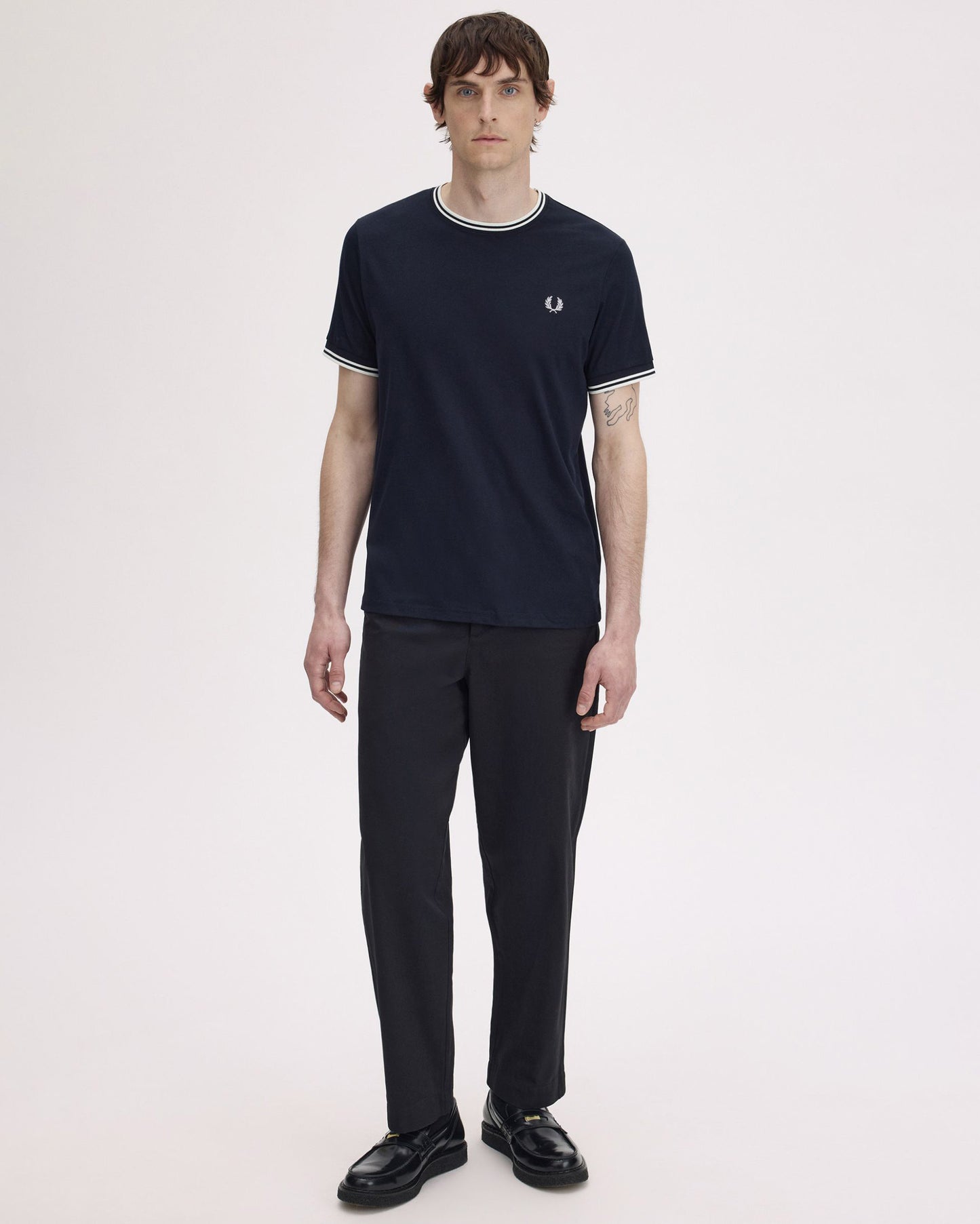 Fred Perry Mens Twin Tipped T-Shirt - Navy/Ice/Ice 795 | CHO | Designer Mens Short Sleeve T-Shirts & Tops