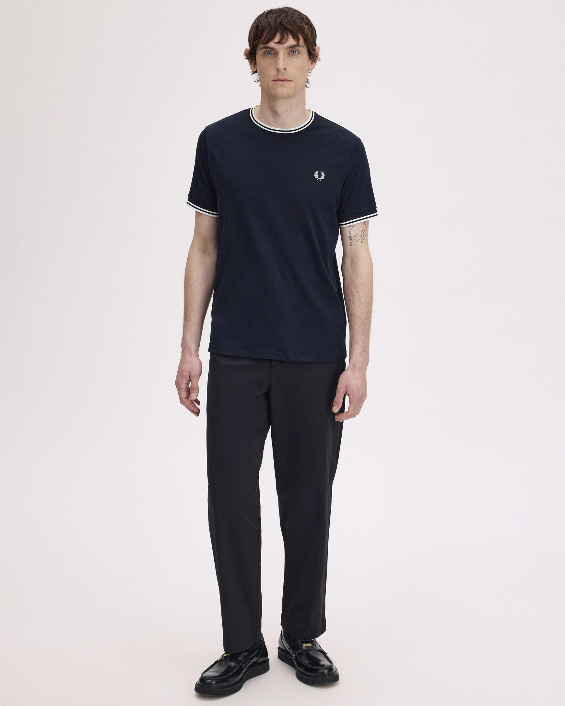 Fred Perry Mens Twin Tipped T-Shirt - Navy/Ice/Ice 795 | CHO | Designer Mens Short Sleeve T-Shirts & Tops