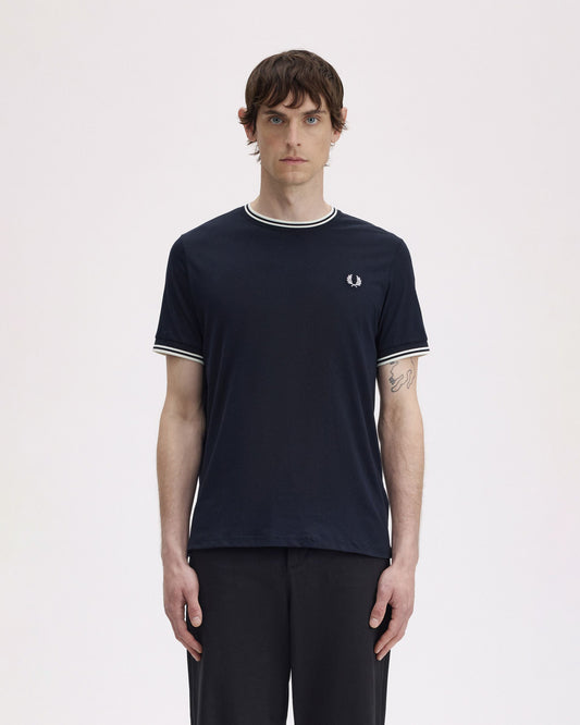 Fred Perry Mens Twin Tipped T-Shirt - Navy/Ice/Ice 795 | CHO | Designer Mens Short Sleeve T-Shirts & Tops