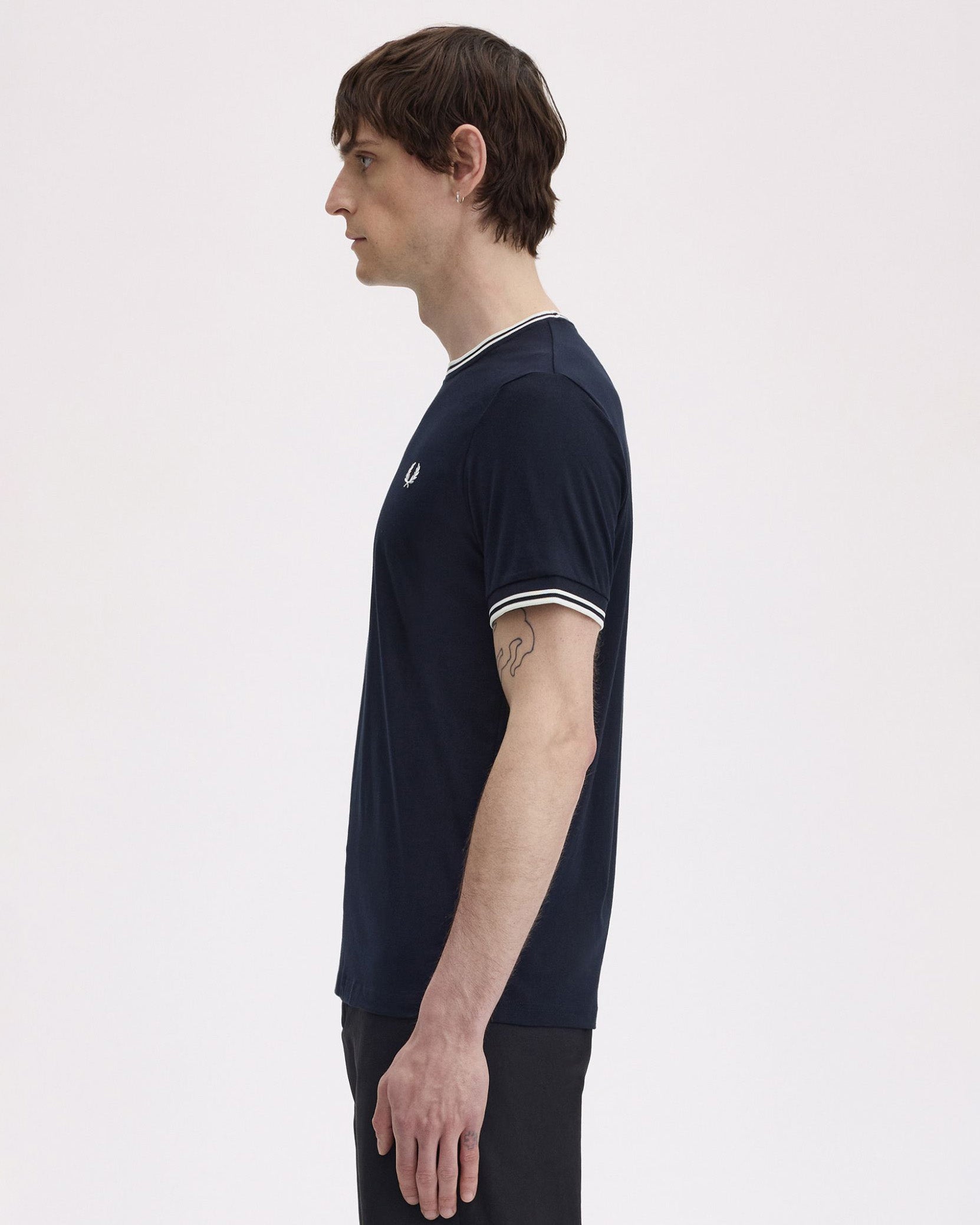 Fred Perry Mens Twin Tipped T-Shirt - Navy/Ice/Ice 795 | CHO | Designer Mens Short Sleeve T-Shirts & Tops