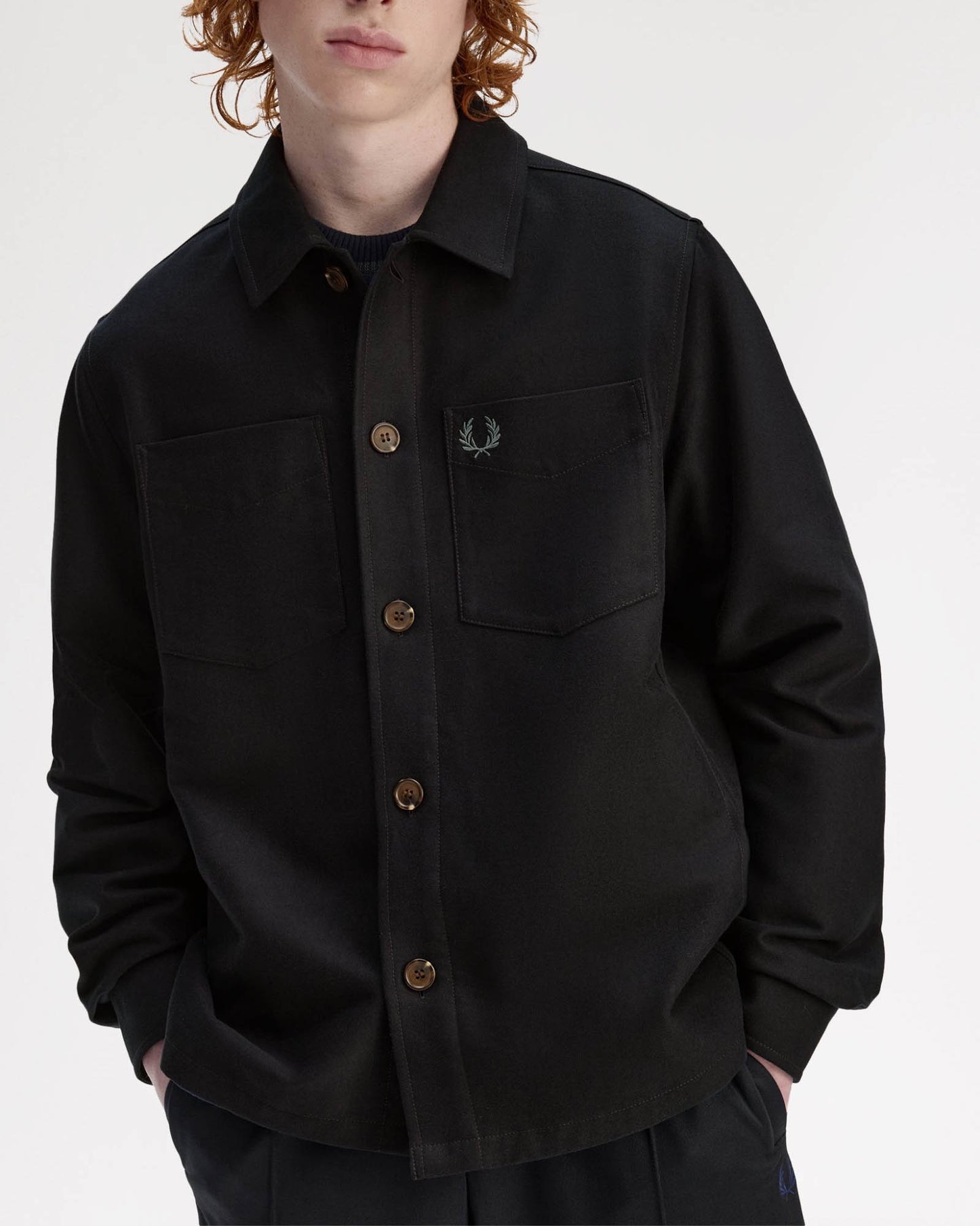 Fred Perry Mens Brushed Twill Overshirt - Black