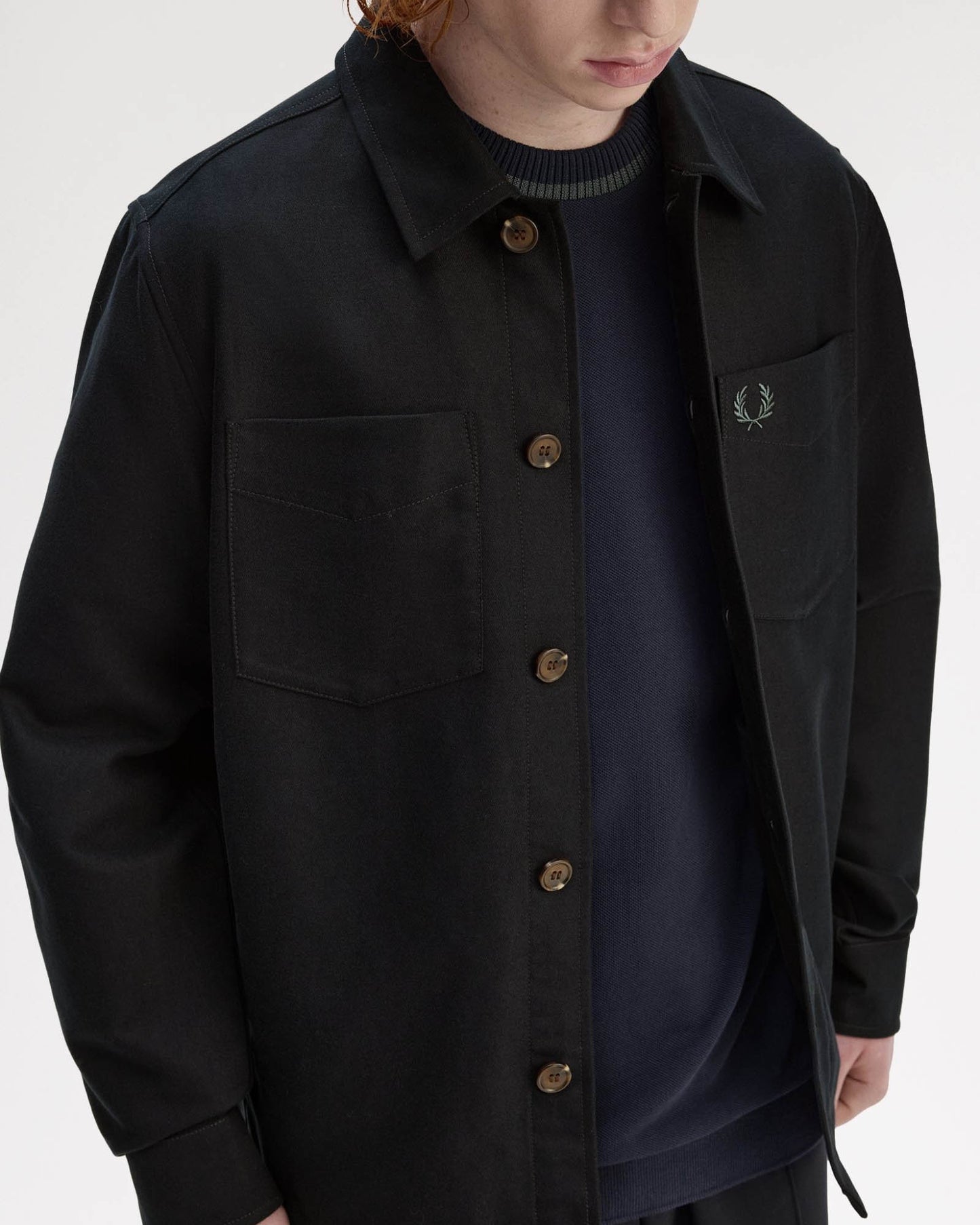 Fred Perry Mens Brushed Twill Overshirt - Black