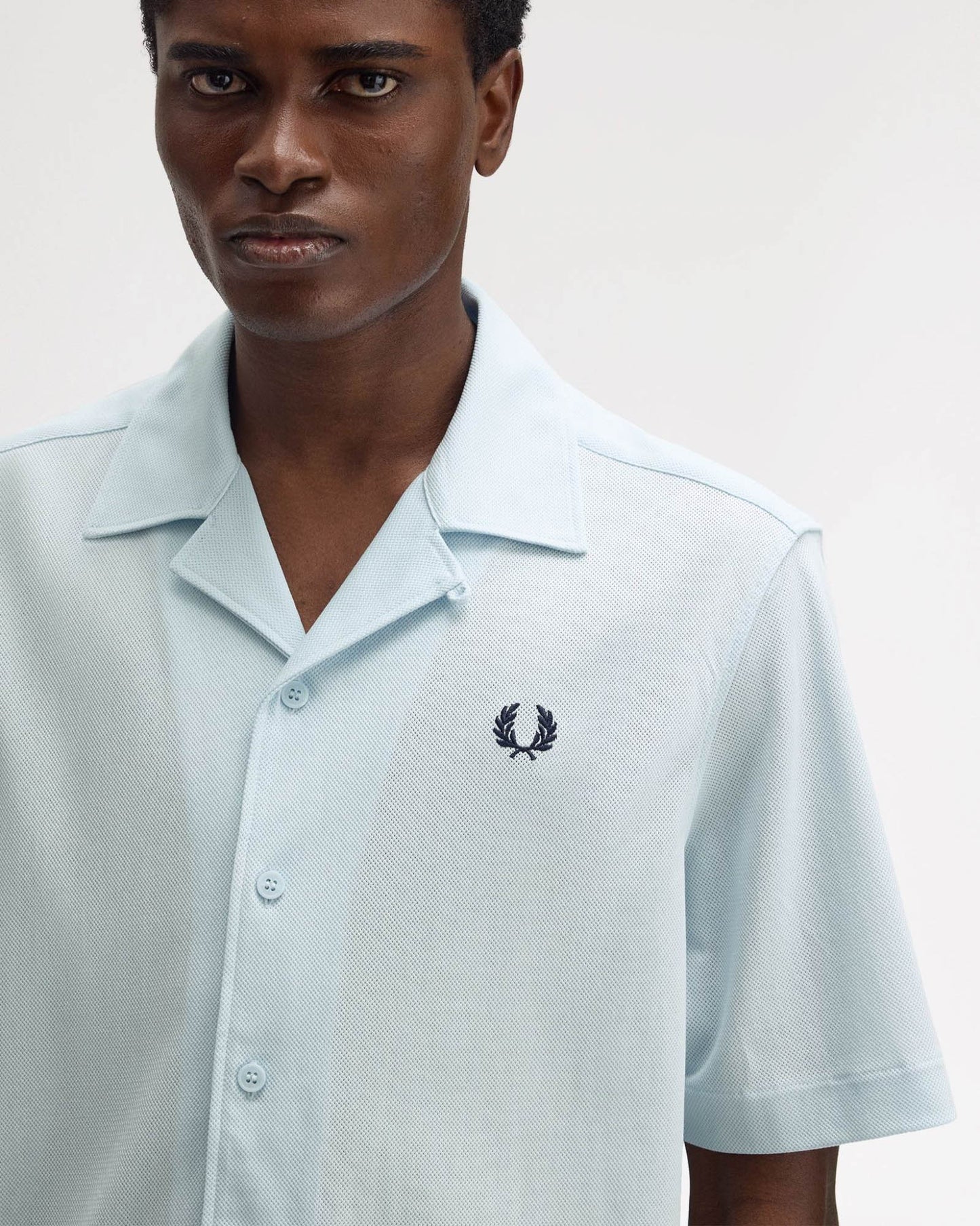 Fred Perry Mens Compress Mesh Revere Collar Shirt - Light Ice R30