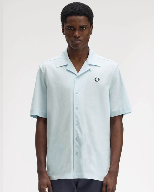 Fred Perry Mens Compress Mesh Revere Collar Shirt - Light Ice R30