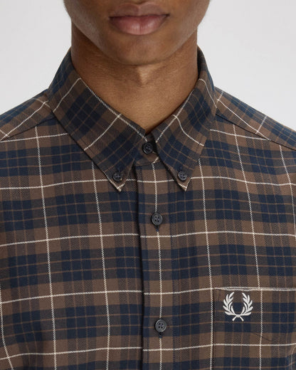 Fred Perry Brushed Twill Tartan Shirt - Burnt Tobacco Q21