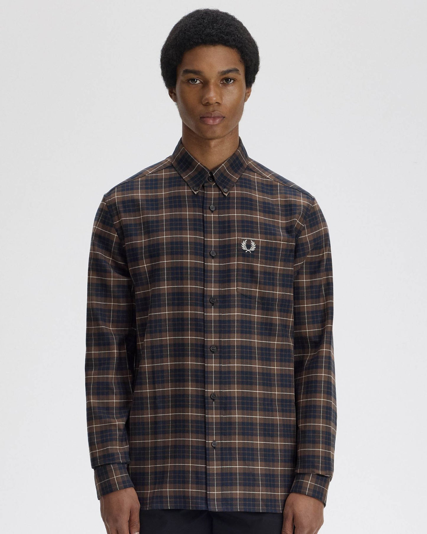 Fred Perry Brushed Twill Tartan Shirt - Burnt Tobacco Q21