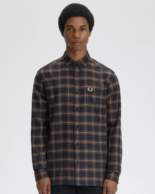 Fred Perry Brushed Twill Tartan Shirt - Burnt Tobacco Q21