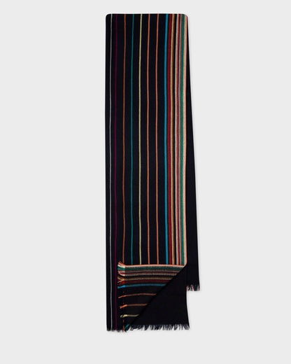 Paul Smith Wool-Silk Signature Stripe Scarf - 47 Navy - CHO - Designer Mens Scarves