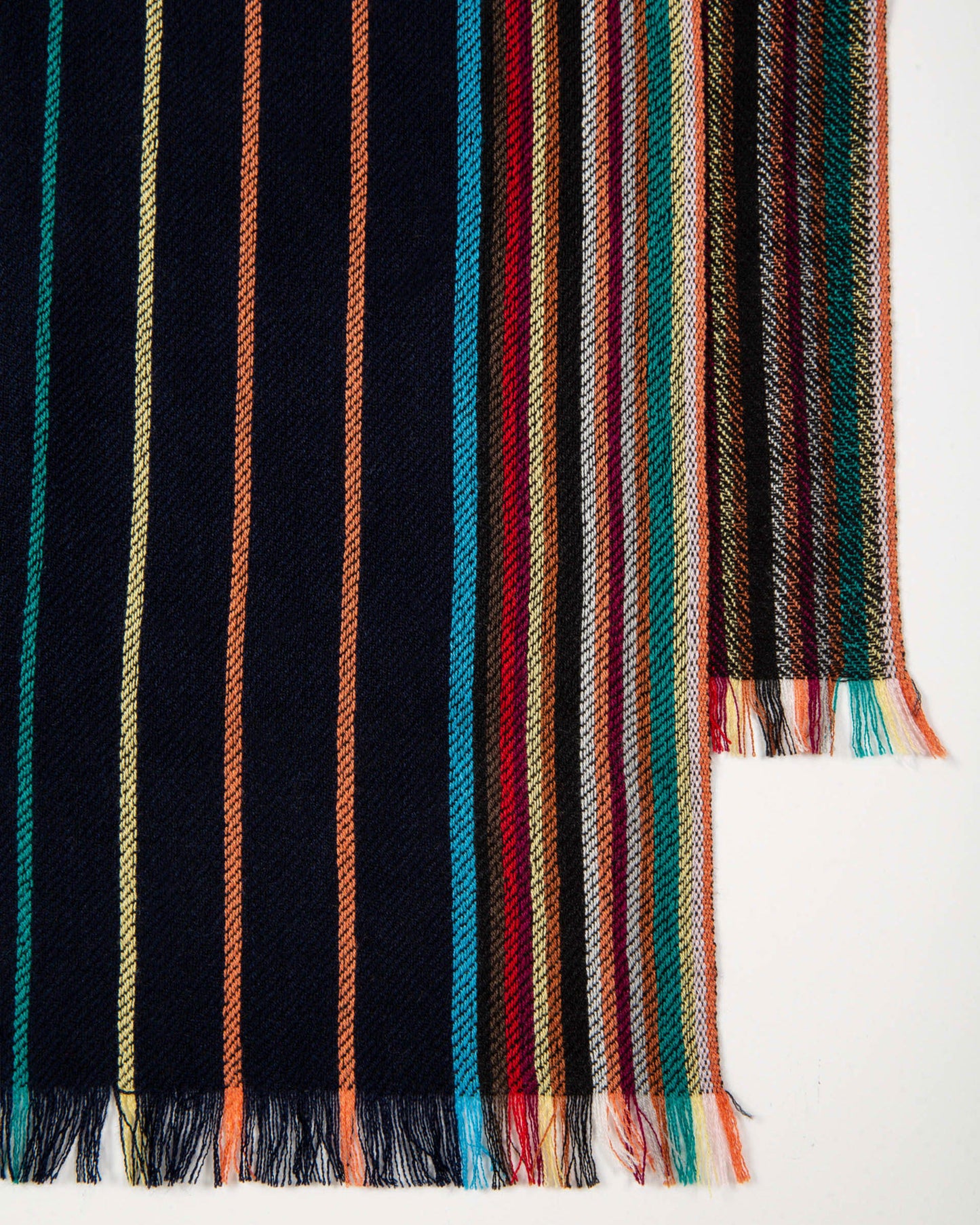 Paul Smith Wool-Silk Signature Stripe Scarf - 47 Navy - CHO - Designer Mens Scarves