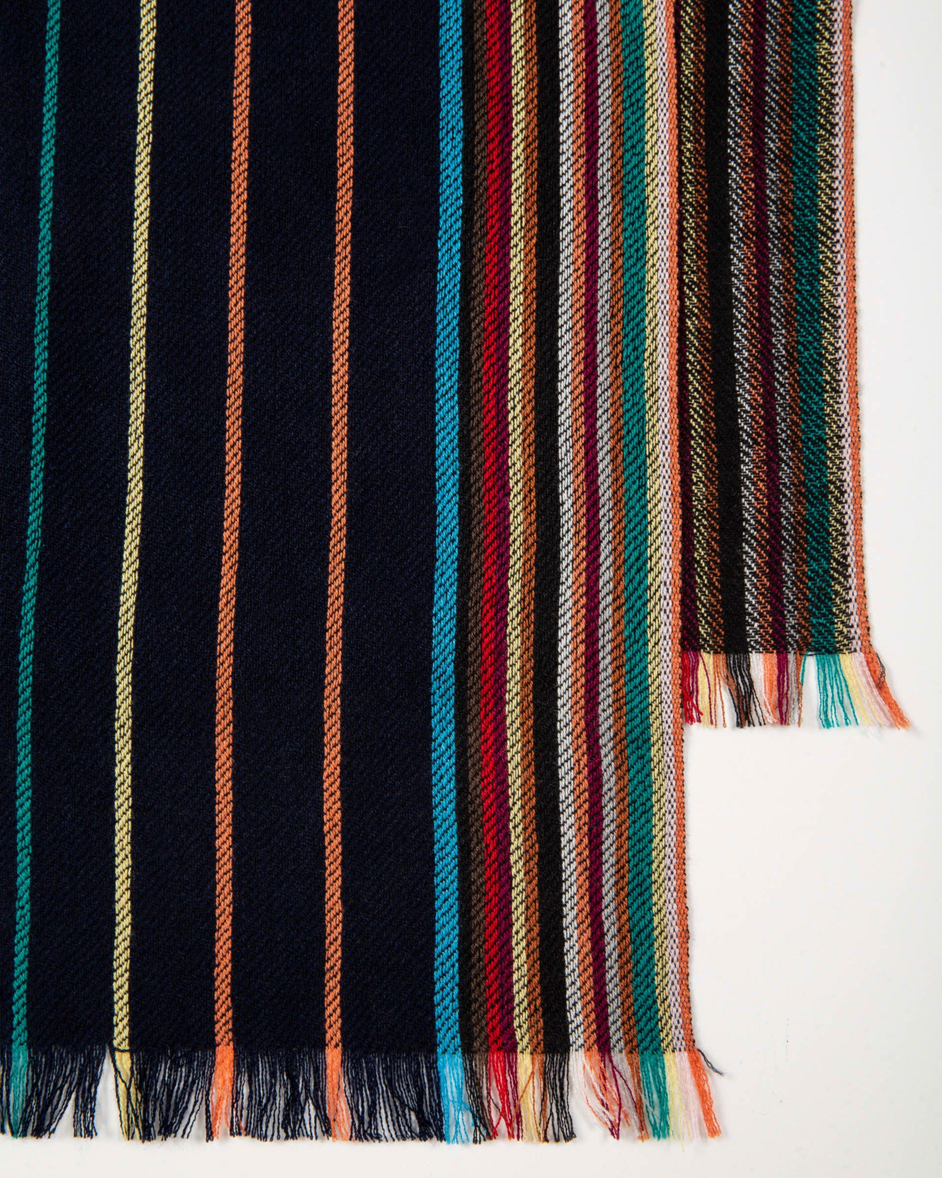 Paul Smith Wool-Silk Signature Stripe Scarf - 47 Navy - CHO - Designer Mens Scarves