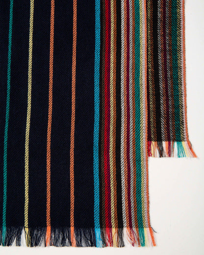 Paul Smith Wool-Silk Signature Stripe Scarf - 47 Navy - CHO - Designer Mens Scarves