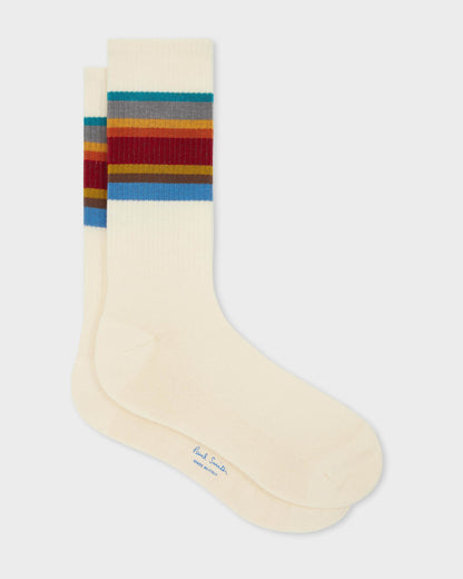 Paul Smith Mens Signature Stripe Sport Socks - 02 Ecru