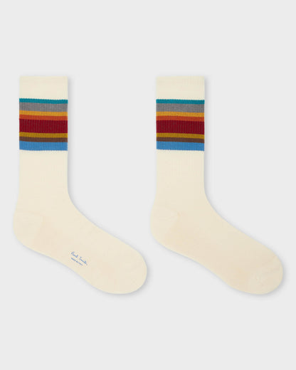Paul Smith Mens Signature Stripe Sport Socks - 02 Ecru
