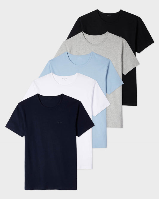 Paul Smith Mens Mixed Organic Cotton Logo Lounge T-Shirts Five Pack - 1B Multi - CHO - Designer Mens Loungewear T-Shirts
